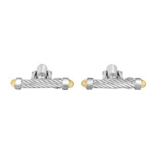 Sterling Silver and 18K Gold Cable Bar Cuff Links